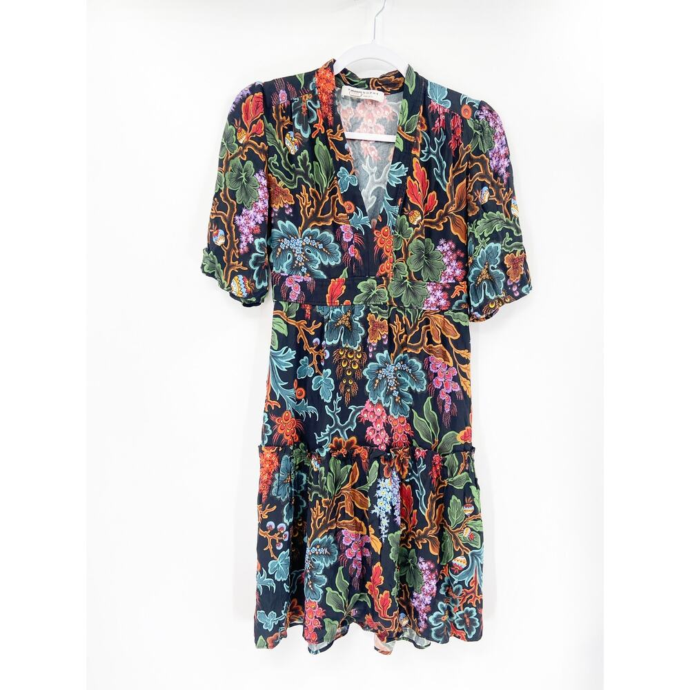 Philosophy Di Lorenzo Serafini Black Multicolor Floral Print V-Neck Dress Size 4